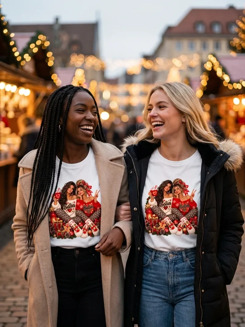 Besties Weihnachtsshirt für beste Freundinnen, Motiv im Detail