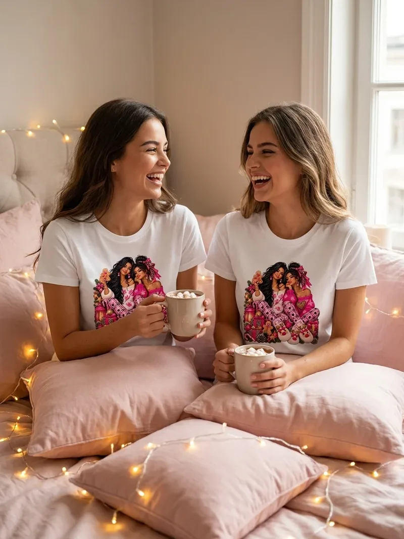 Besties Weihnachtsshirt Pink, Motiv im Detail