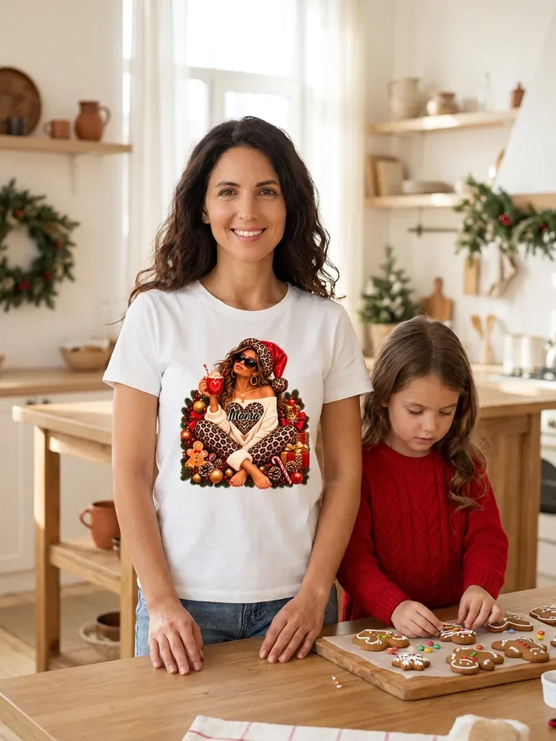 Mama Weihnachtsshirt Leopard, Motiv im Detail