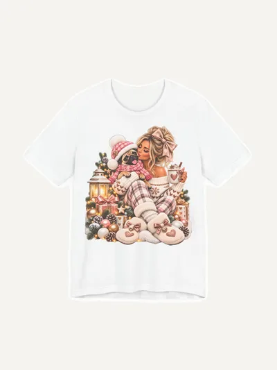 Mops Weihnachtsshirt Rosa, T-Shirt