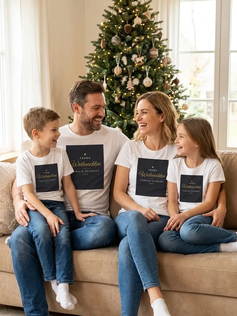 Weihnachtsshirt Familie personalisiert mit Namen und Jahr, Motiv im Detail