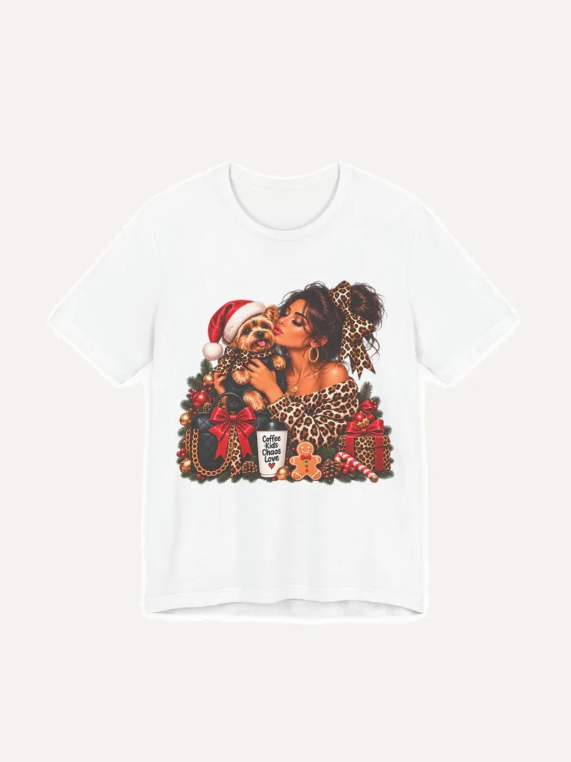Dog Mom Weihnachtsshirt Leopard mit Yorkie