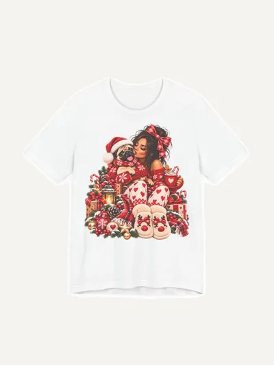 Mops Mama Weihnachtsshirt Rot, T-Shirt