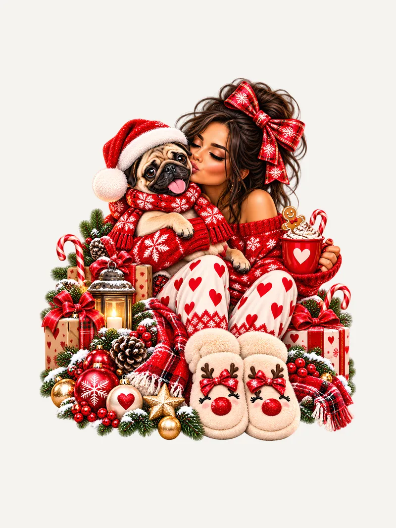 Mops Mama Weihnachtsshirt Rot, Ansicht 3