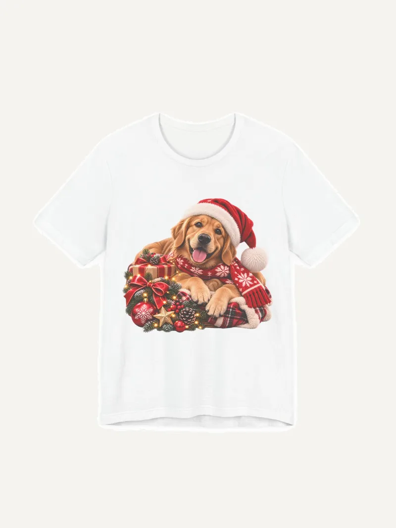 Golden Retriever Weihnachtsshirt mit Weihnachtsmütze