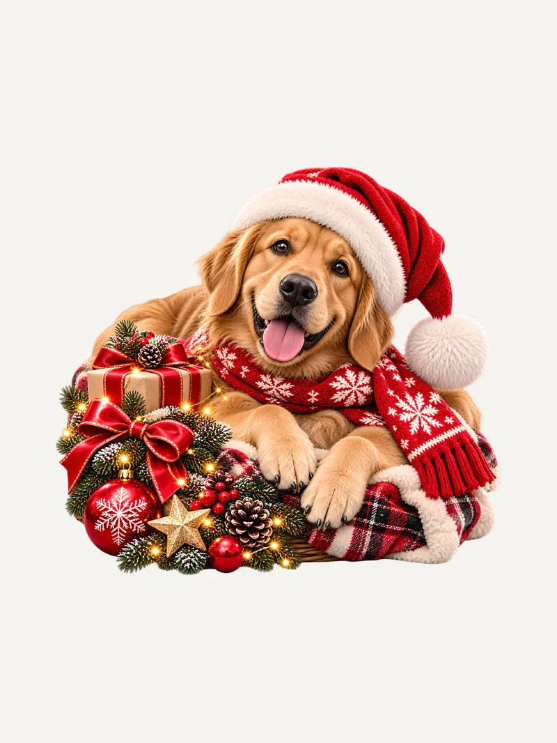 Golden Retriever Weihnachtsshirt mit Weihnachtsmütze, Ansicht 3