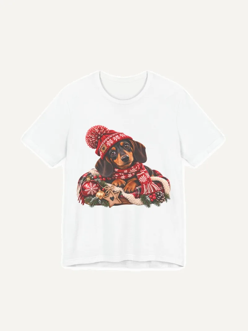 Dackel Weihnachtsshirt mit Mütze und Schal