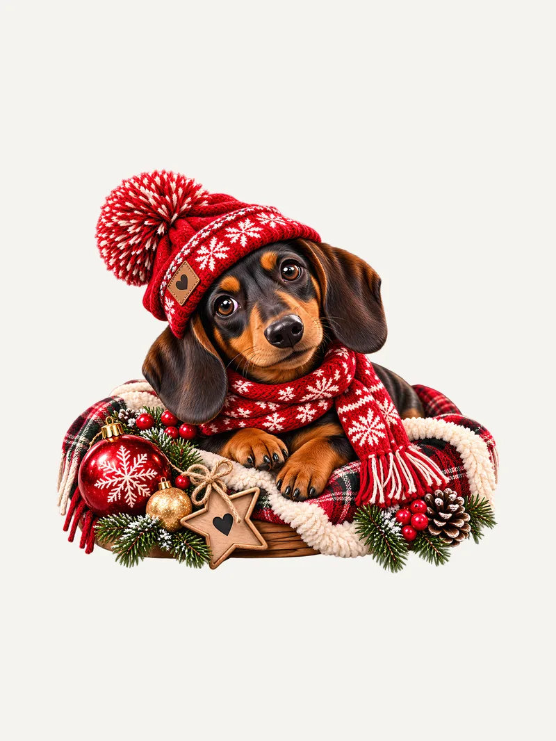 Dackel Weihnachtsshirt mit Mütze und Schal, Ansicht 3