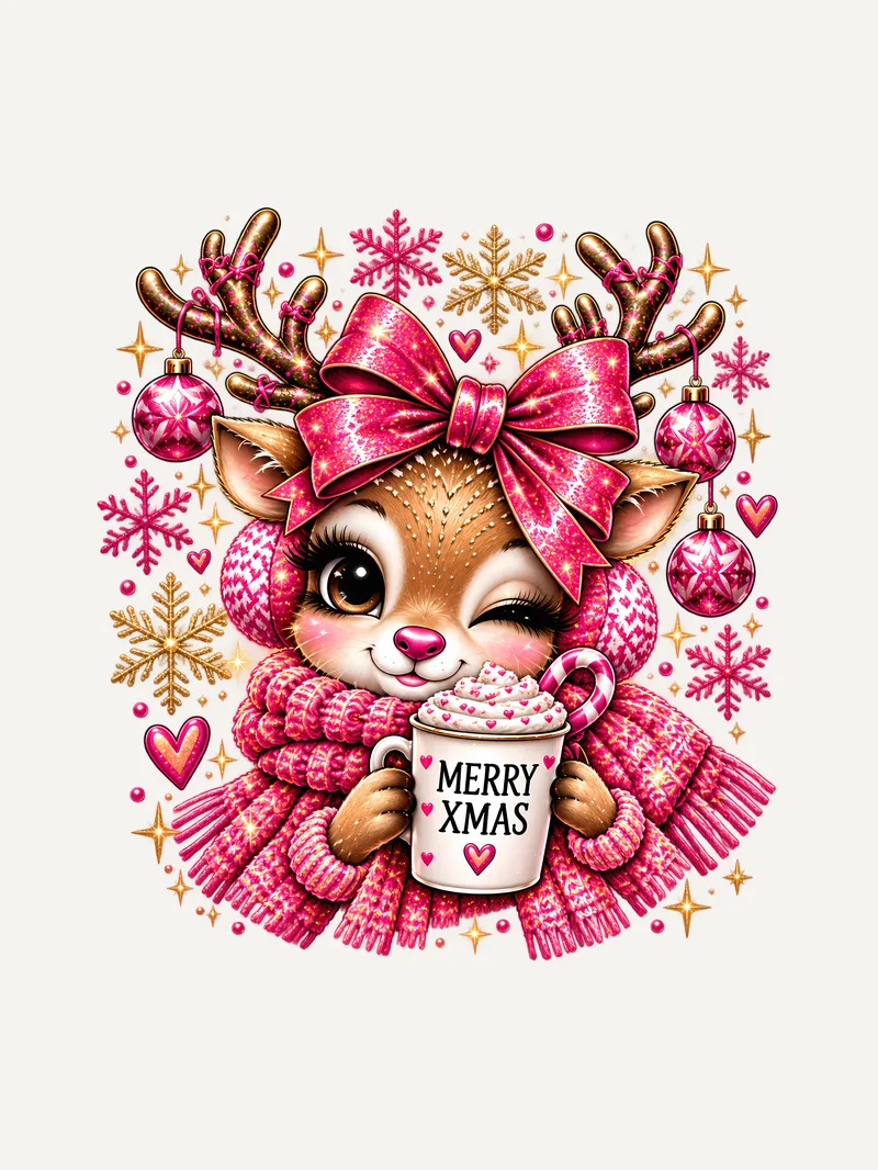 Merry Xmas Rentier Shirt Pink