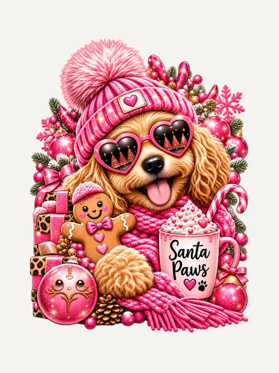 Santa Paws Hunde Shirt Pink, T-Shirt