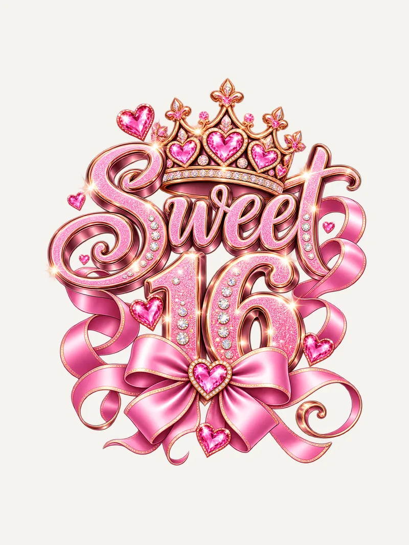 Sweet 16 Shirt Geburtstag Mädchen, Motiv im Detail