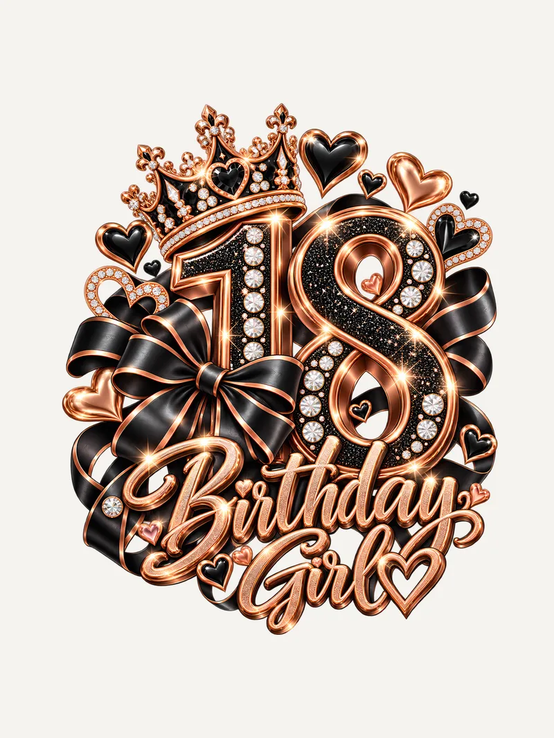Shirt 18 Birthday Girl, Motiv im Detail