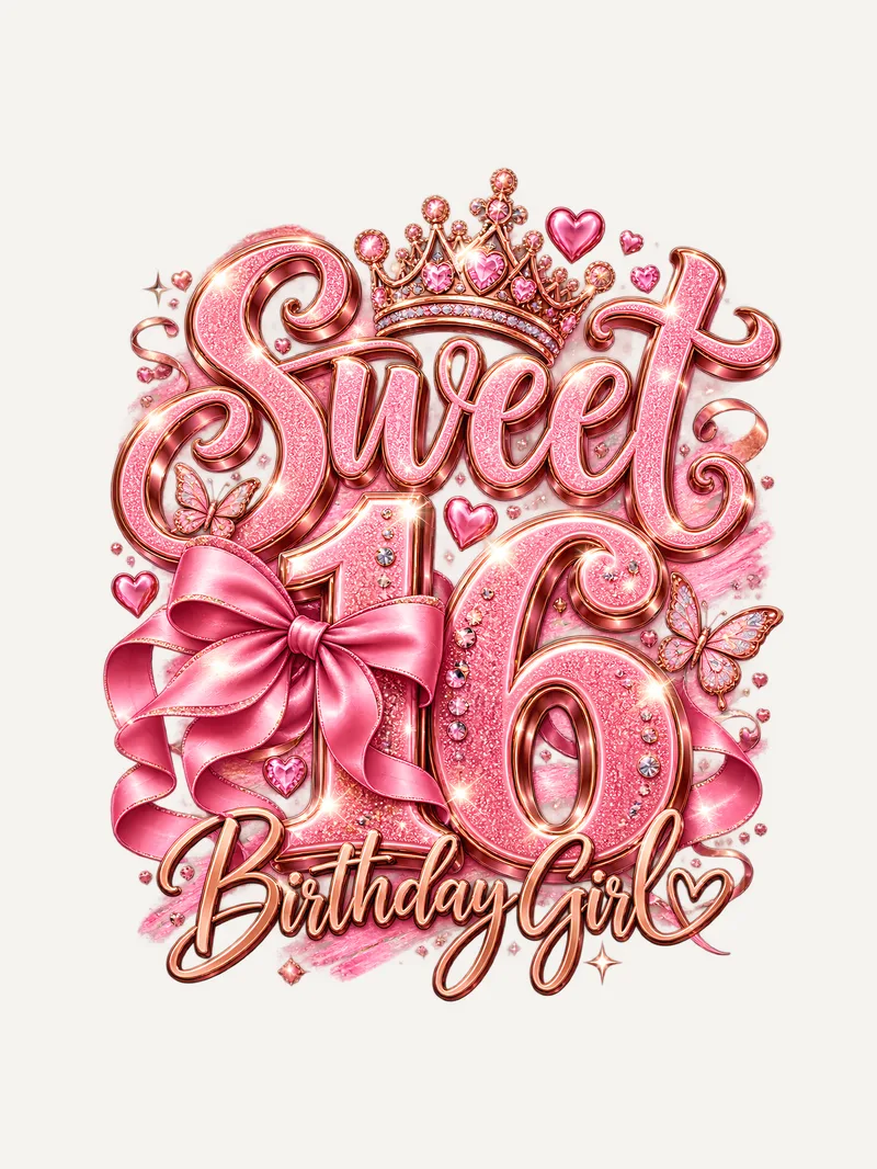 Shirt Sweet 16 Birthday Girl, Motiv im Detail
