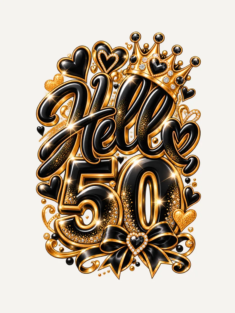 Shirt Hello 50 Geburtstag Frauen, Motiv im Detail