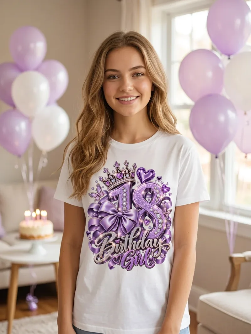 Birthday Girl 18 Shirt in Lila mit Krone