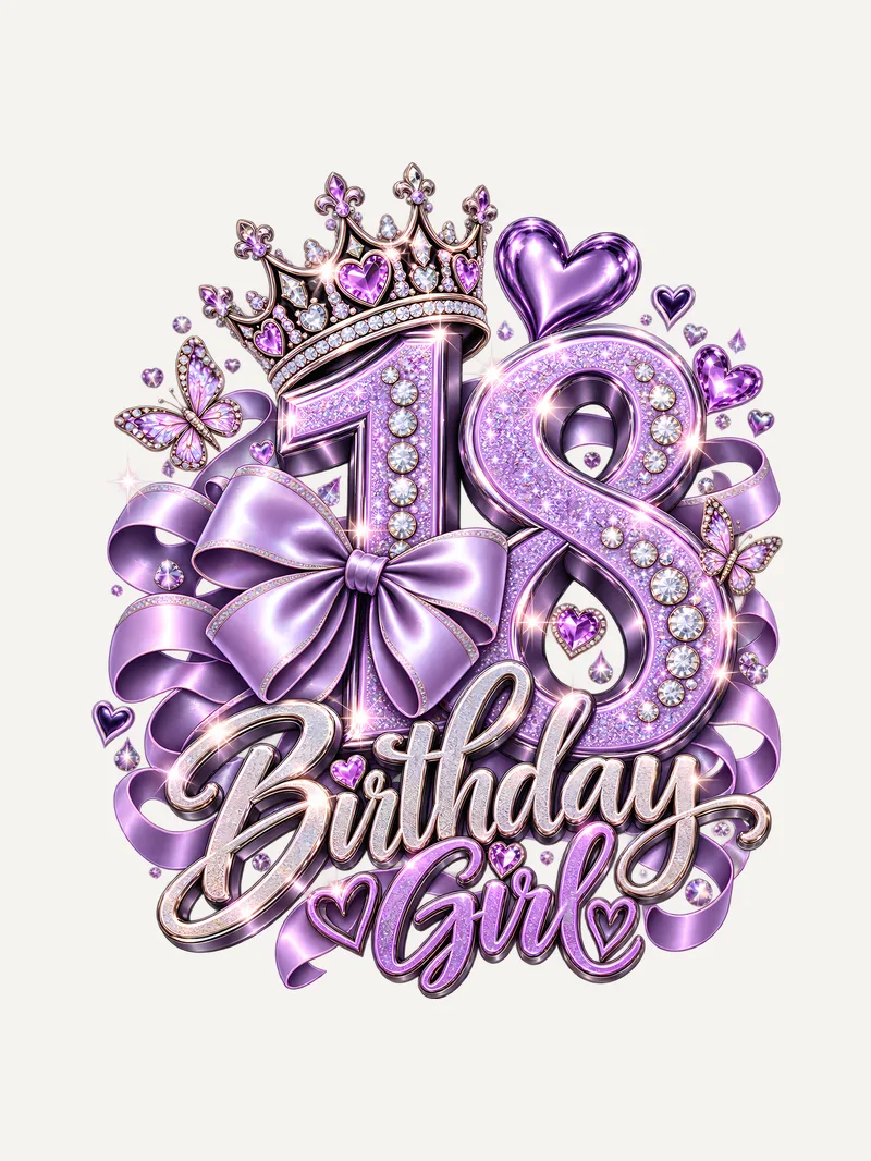 Birthday Girl 18 Shirt in Lila mit Krone, Motiv im Detail