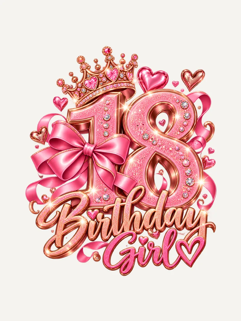 Shirt 18 Birthday Girl, Motiv im Detail