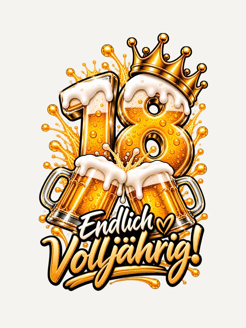 Shirt 18 Geburtstag Endlich Volljährig, Motiv im Detail